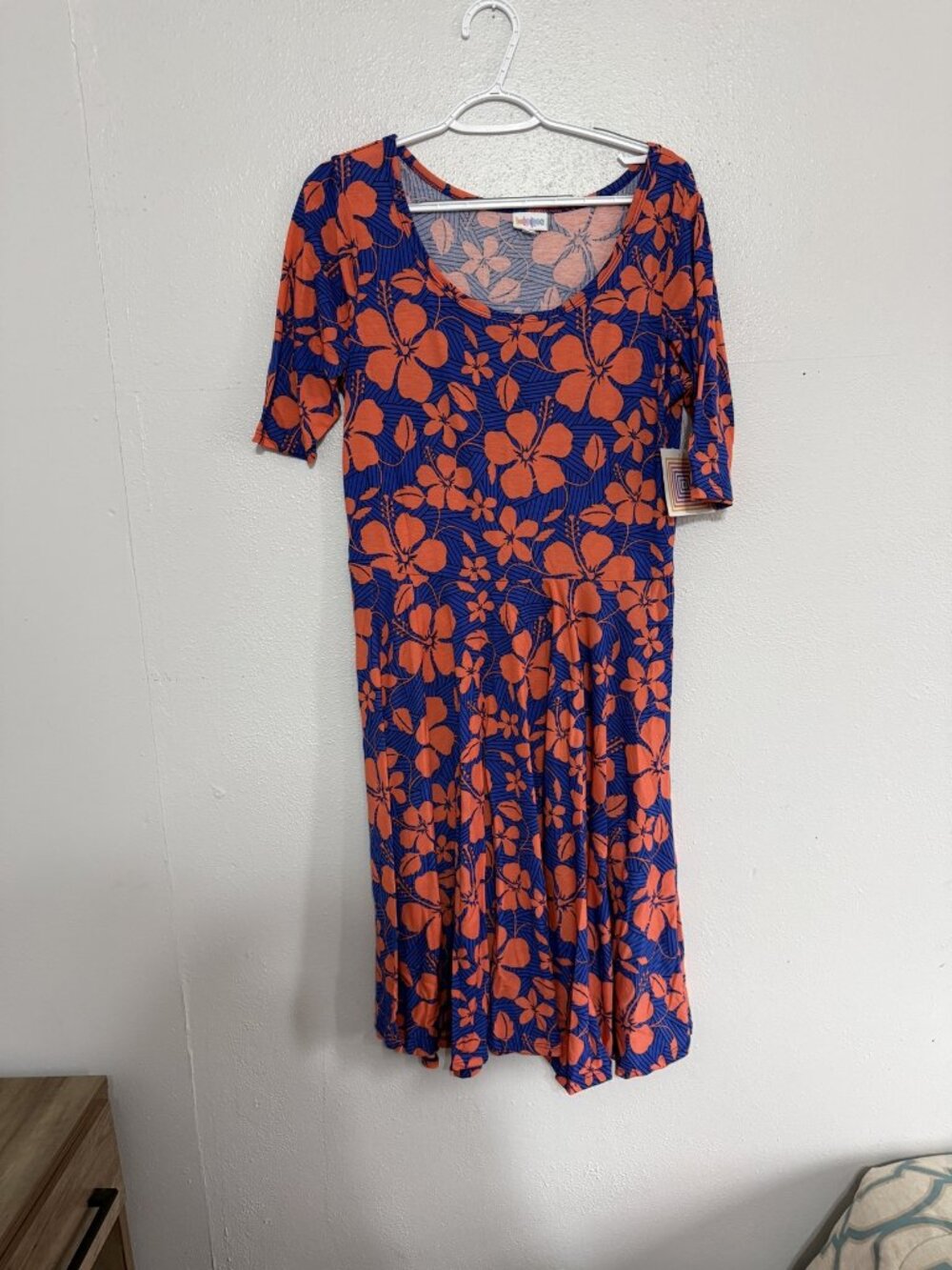 NWT LuLaRoe Nicole Blue Coral Hibiscus Dress XL 💙